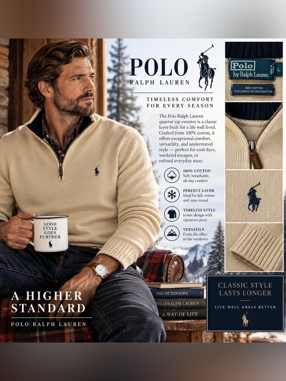 Ralph Lauren Men’s Cream Half-Zip Sweater
